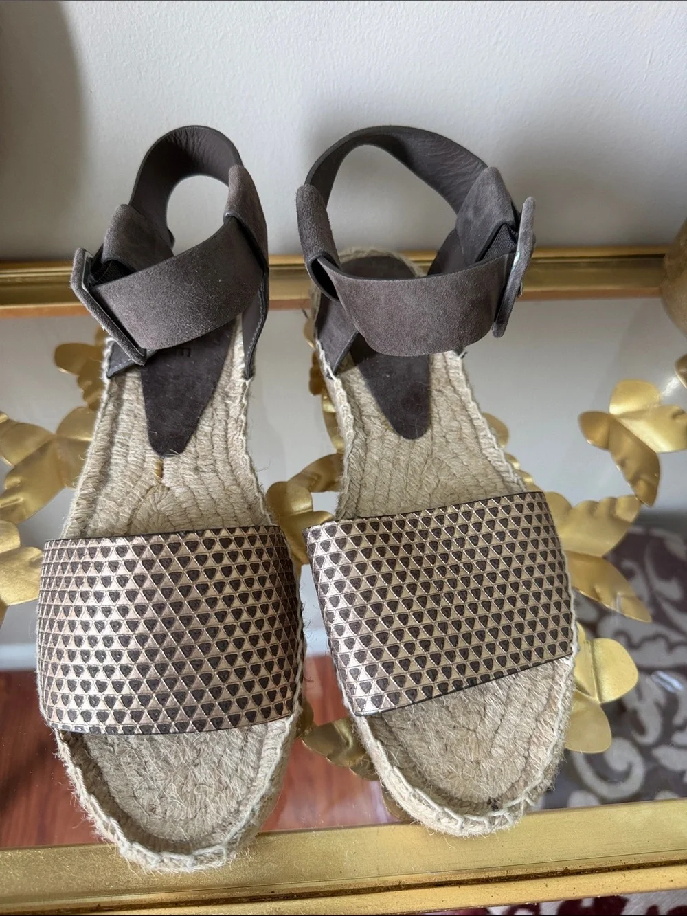 Vince Brown Woven Leather Espadrille Sandals